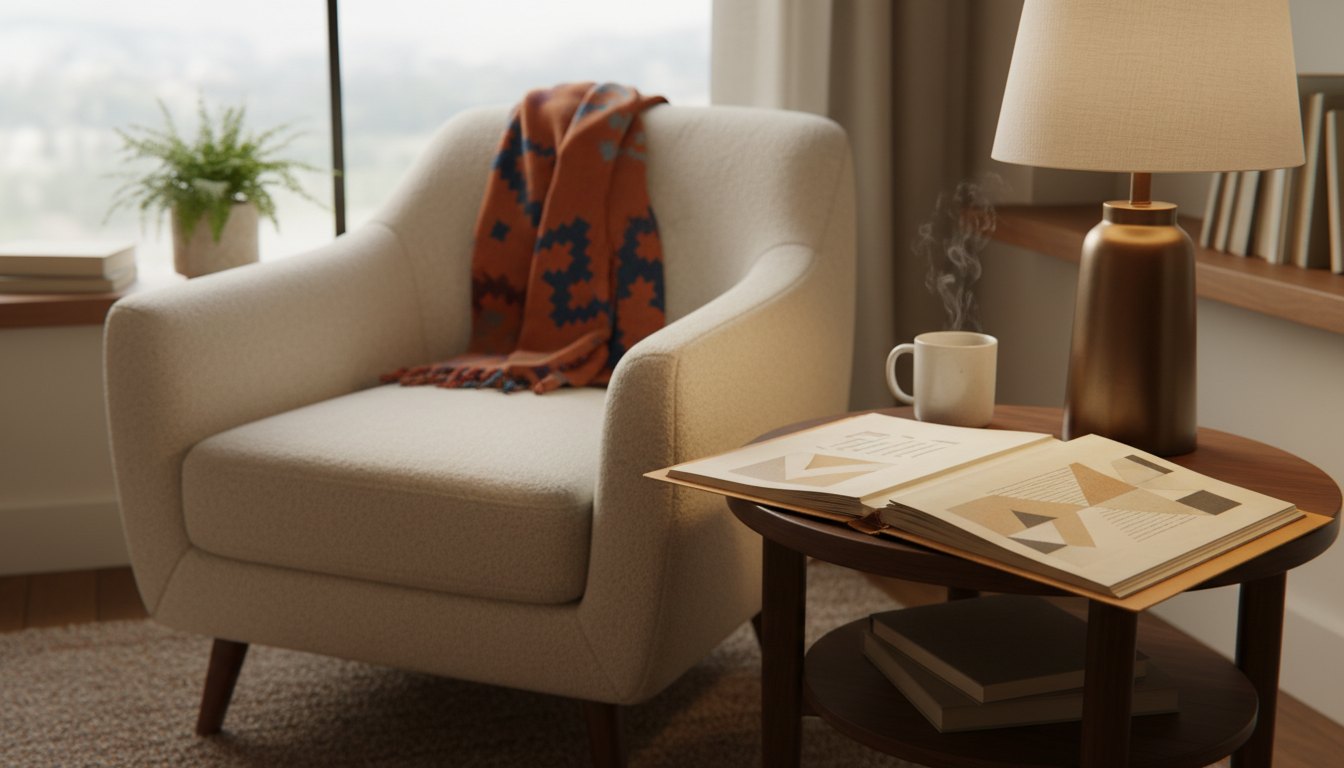 Quiet reading-room corner with a folder of clinic profiles